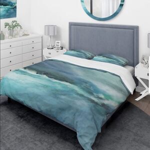 Designart Indigo Abstract Watercolor Blue' Coastal Duvet Cover Set - Full/Queen